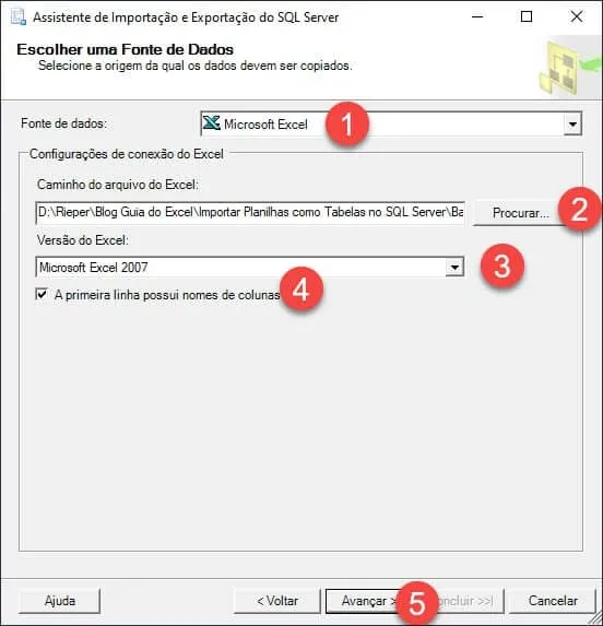 importar planilhas no SQL SERVER