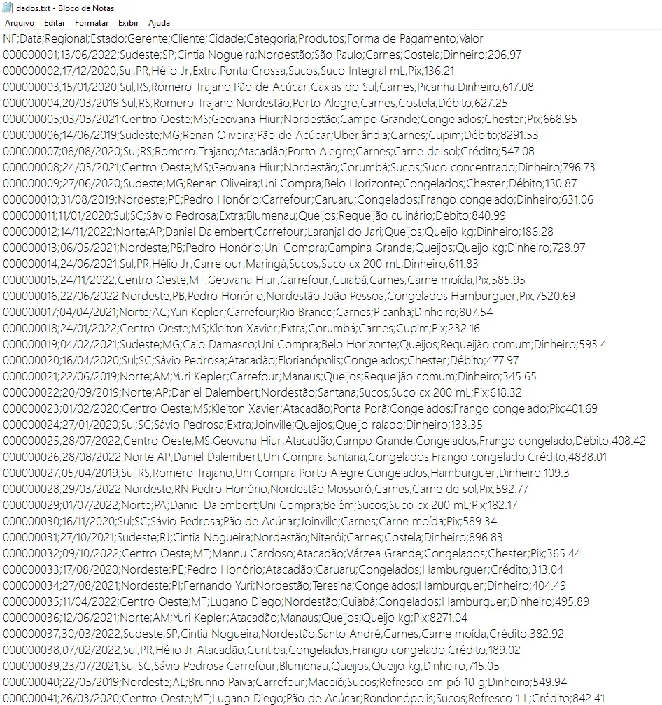 Importar txt para o Excel 1