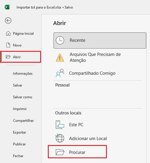 Importar txt para o Excel 2