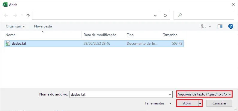 Importar txt para o Excel 4
