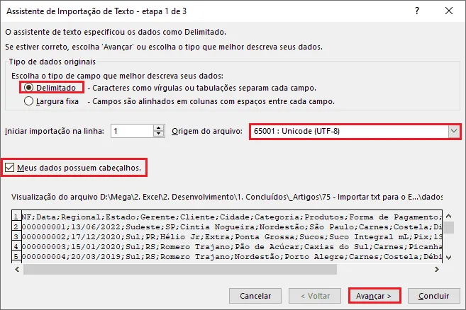 Importar txt para o Excel 5
