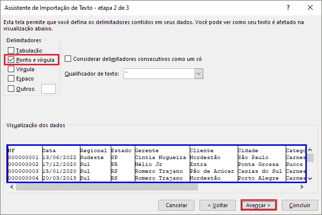 Importar txt para o Excel 5