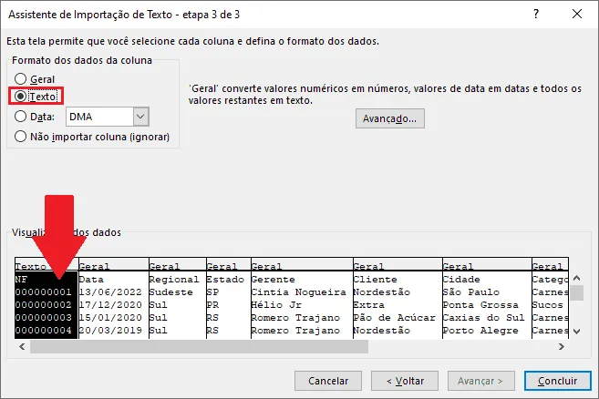 Importar txt para o Excel 7