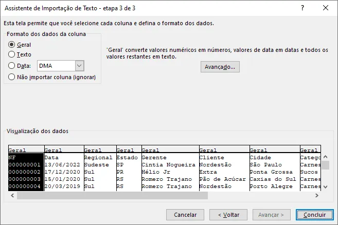 Importar txt para o Excel 8