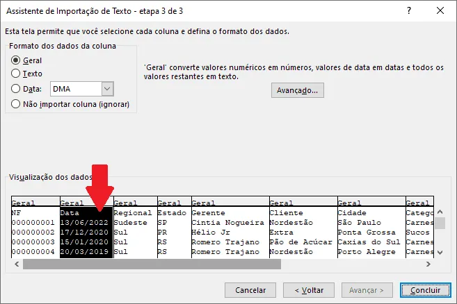 Importar txt para o Excel 9