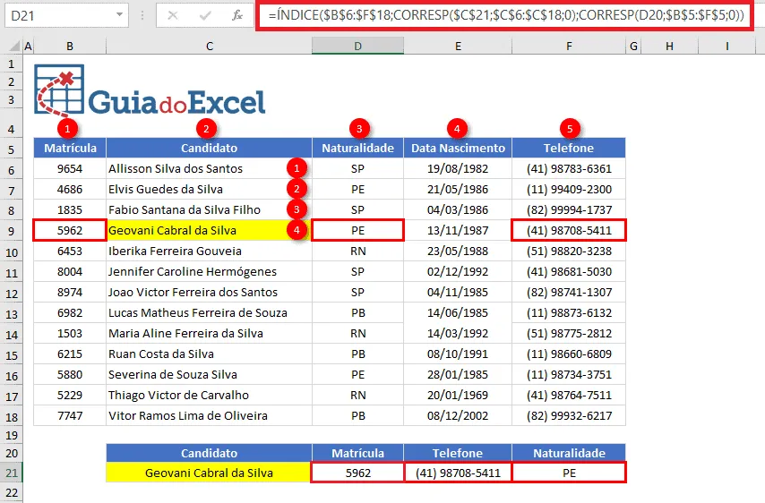 Indice Corresp Excel 4