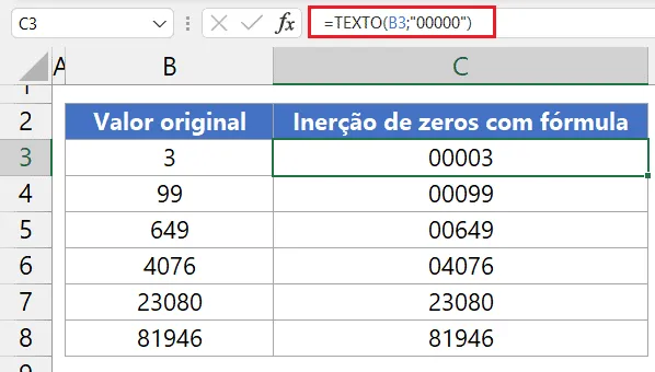 inserir Zeros a Esquerda Excel