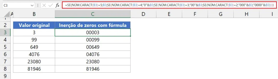 inserir Zeros a Esquerda Excel