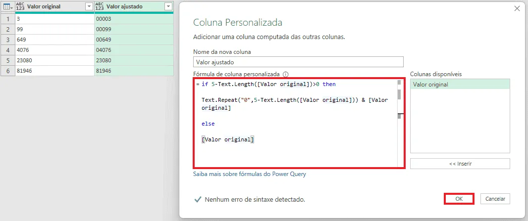 Inserir Zeros à Esquerda Usando Power Query 8