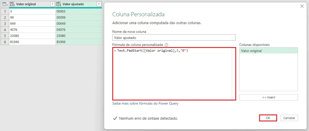 Inserir Zeros à Esquerda Usando Power Query 9