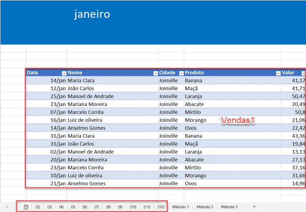 Como Juntar tabelas no Excel 1