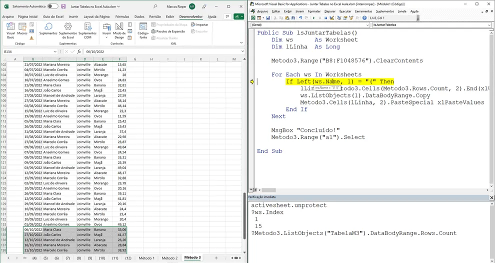 Como Juntar tabelas no Excel 3