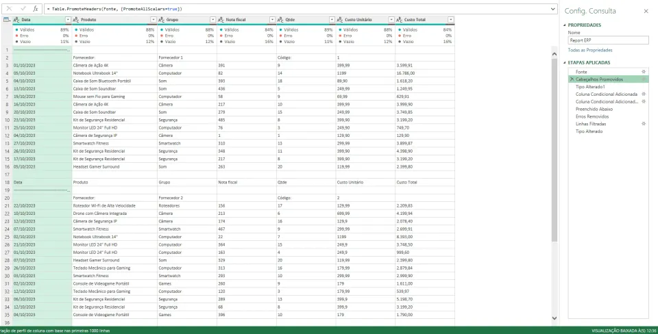 Linha em Coluna Power Query Excel 3