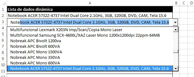 Lista de dados com autocompletar