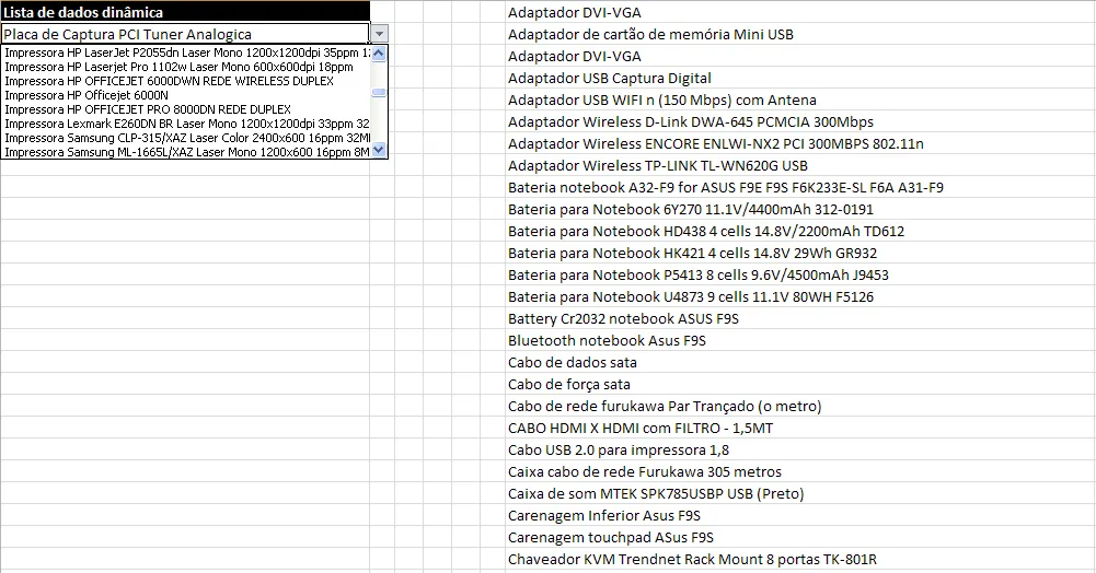 Lista de dados com tamanho dinâmico - Excel