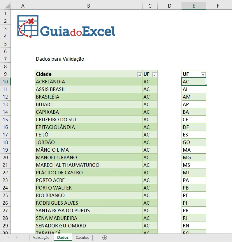 Listas dependentes Excel 1