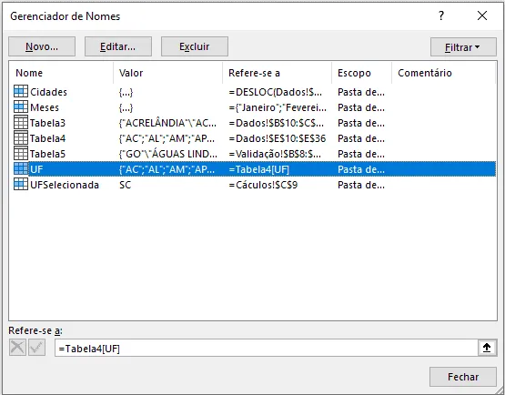 Listas dependentes Excel 3
