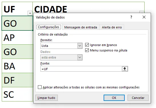 Listas dependentes Excel 5