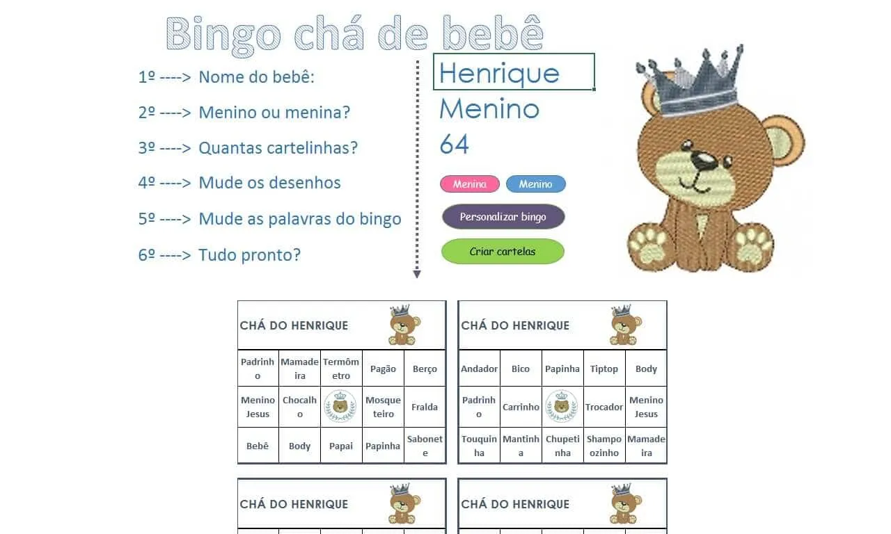 Bingo Chá de Bebê