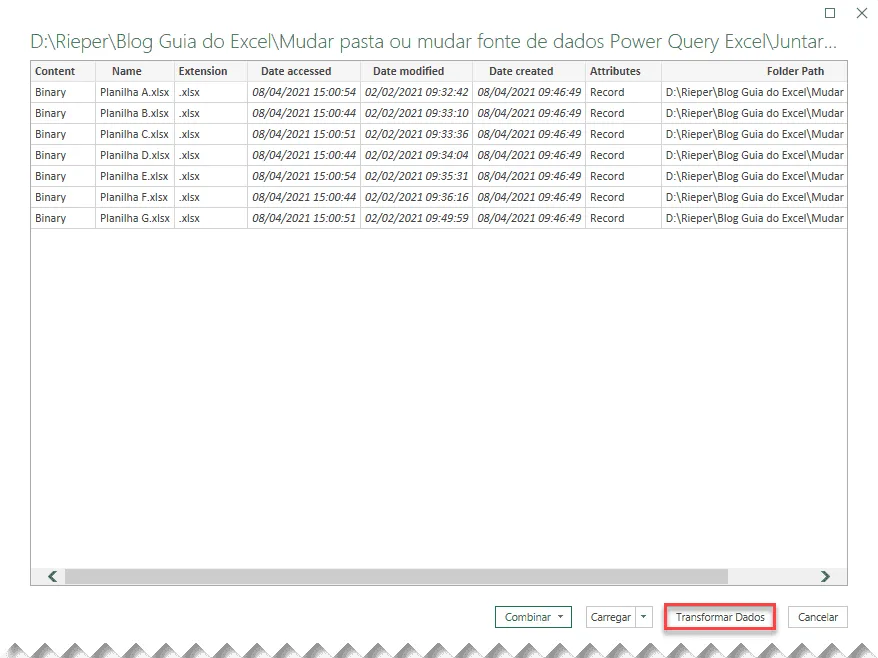 Mudar pasta ou mudar fonte de dados Power Query Excel 16