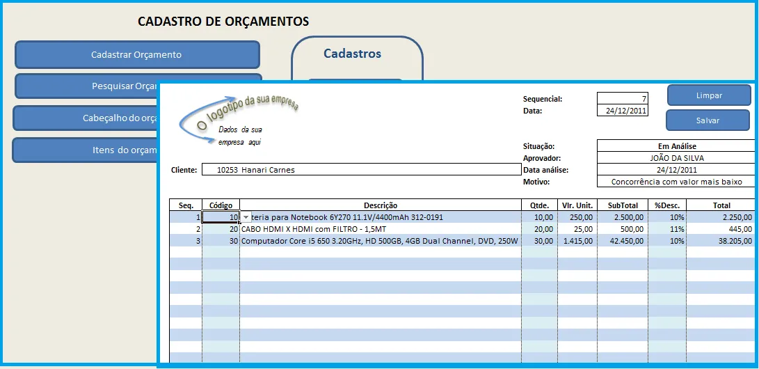 Planilha de orçamento