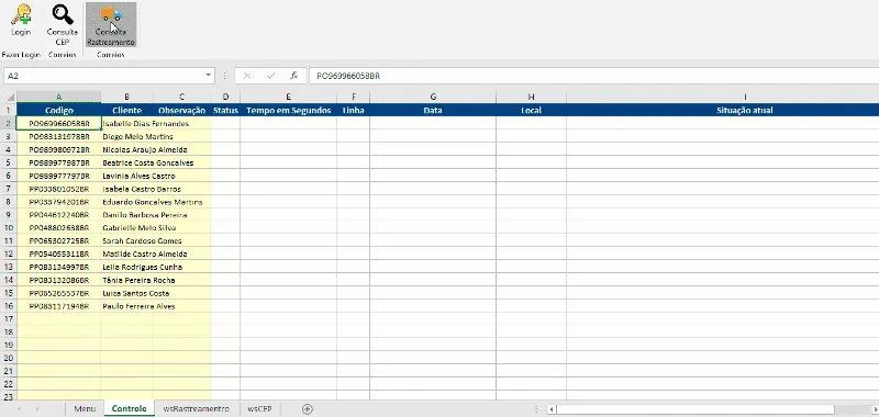 Planilha de consulta de rastreamento dos correios e CEP 3.0