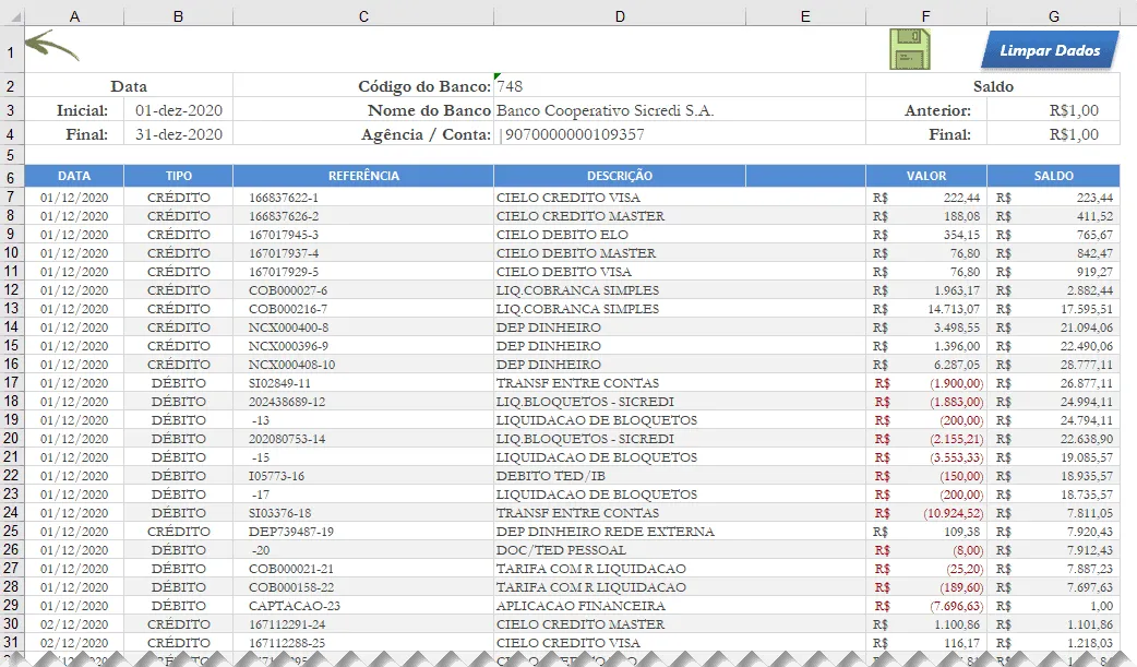 Planilha converter OFX para Excel 2
