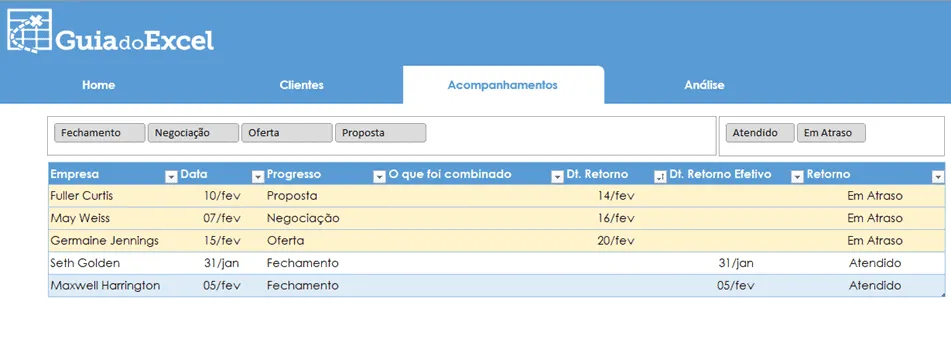 Planilha de acompanhamento de vendas e clientes 4