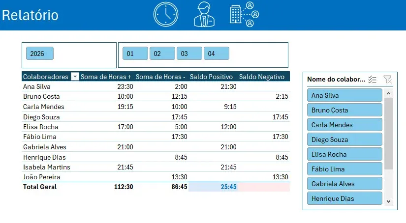 Planilha de banco de horas excel relatorio 3