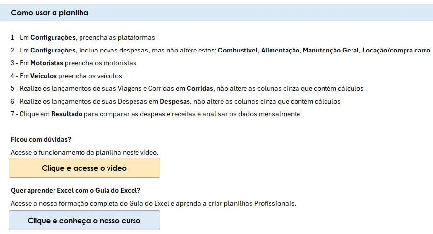 Planilha Motorista de Aplicativo Excel Gratuita Planilha Uber 1