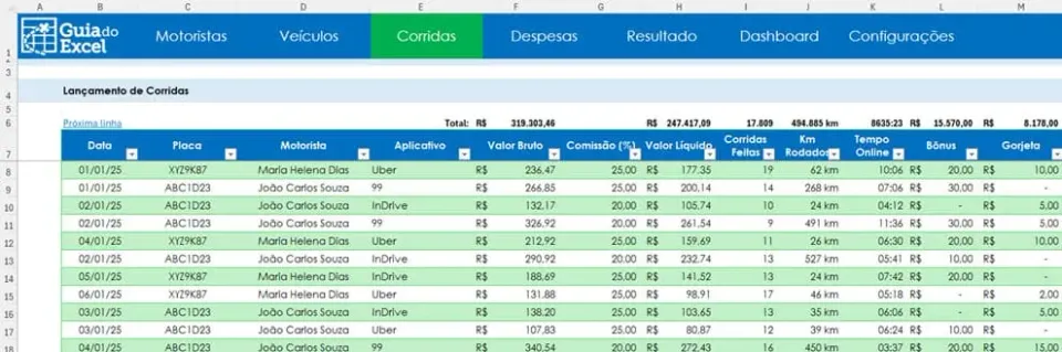 Planilha Motorista de Aplicativo Excel Gratuita Planilha Uber 4
