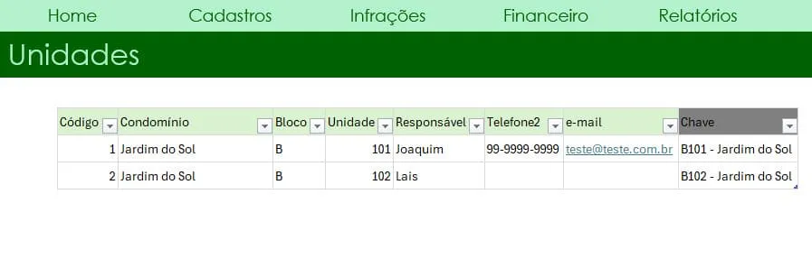 Planilha de condominios Excel unidades 4