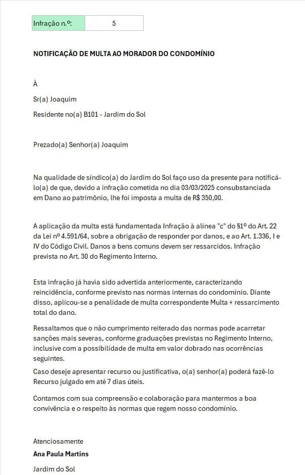 Planilha de condominios Infracoes e Multas 7