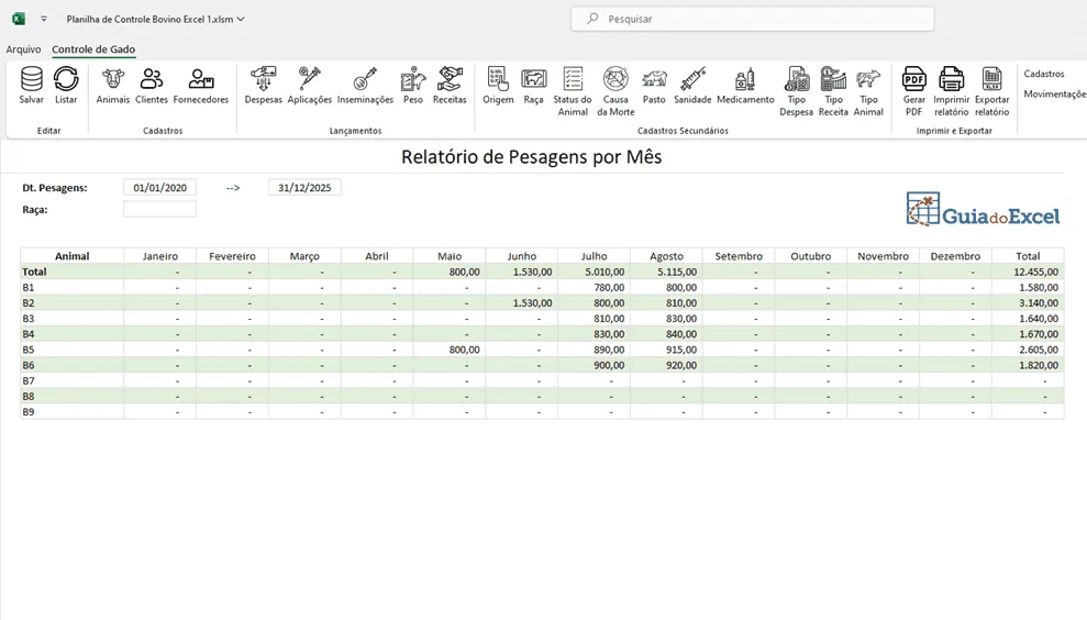 Planilha de Controle Bovino Excel 3