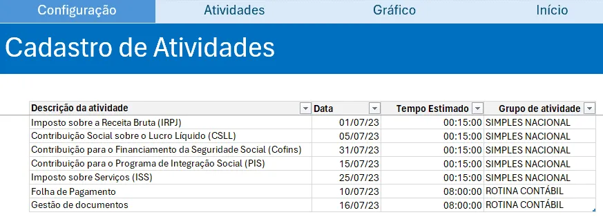 Planilha de Atividades Excel 3