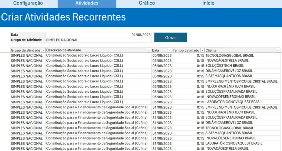 Planilha de Atividades Excel 7