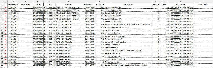 Planilha de controle de cheques Excel 1