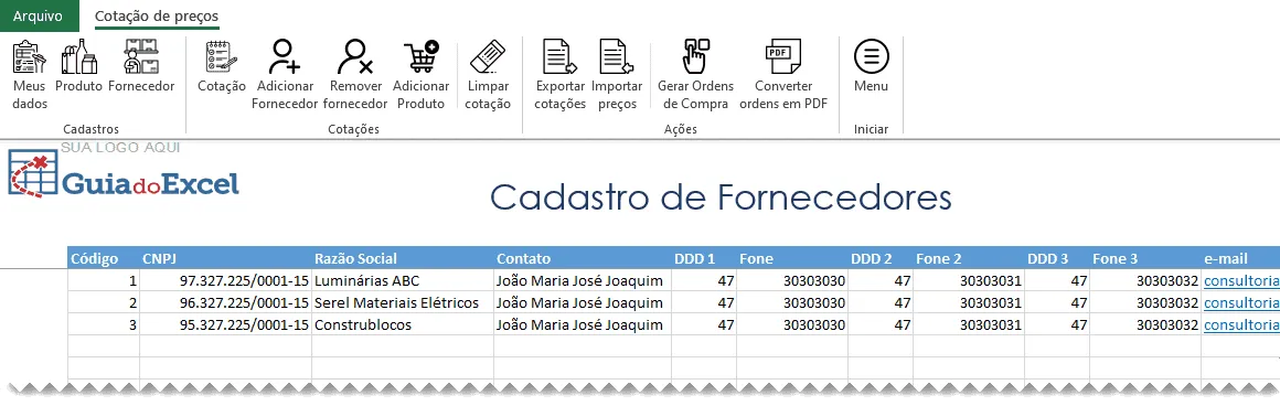 Planilha de cotação de preços Excel Automática 3