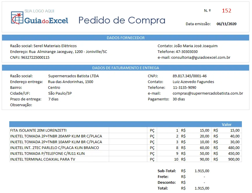 Planilha de cotação de preços Excel Automática 6