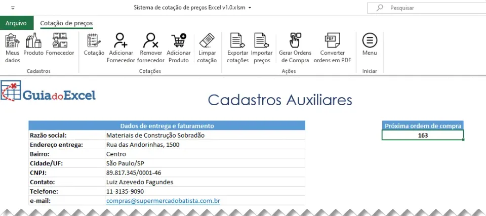 Planilha de cotação de preços Excel Automática faturamento