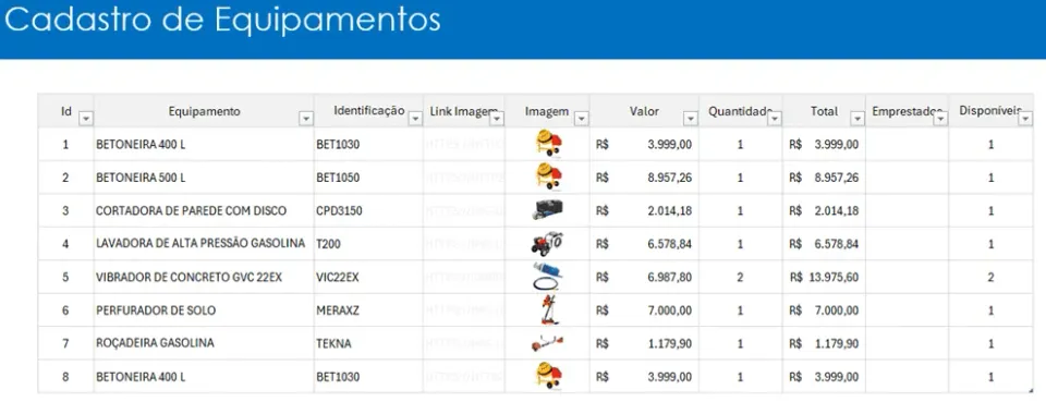 Planilha de Empréstimo de Equipamentos 1