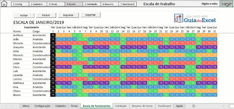 Planilha Escala de trabalho 6x1