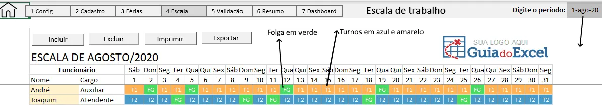 Planilha de Escala de trabalho 6x1