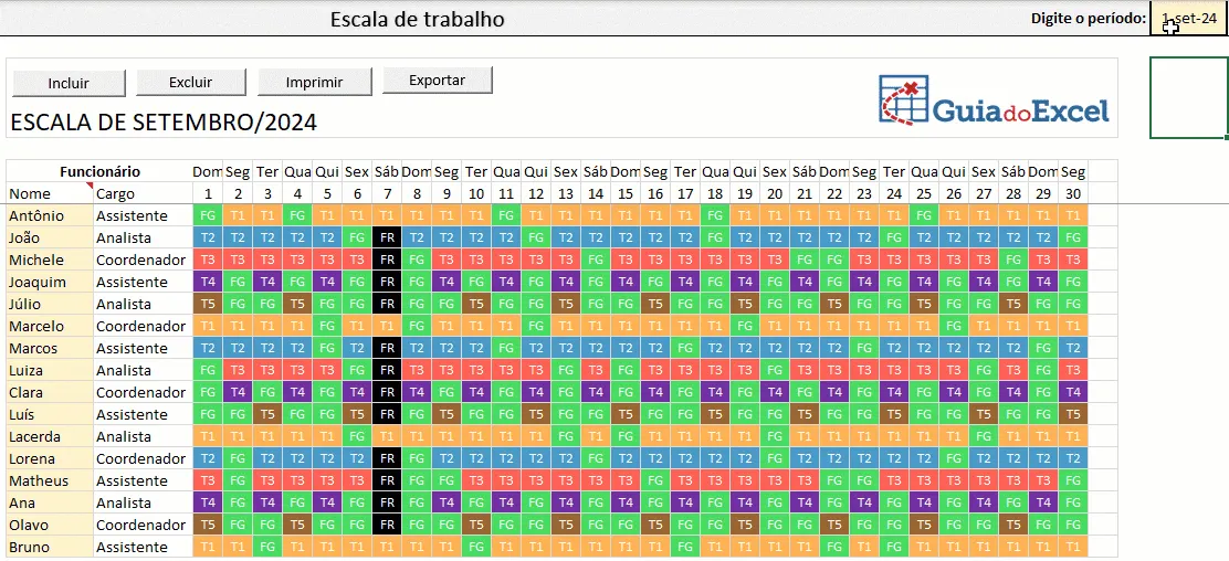 escala de trabalho excel