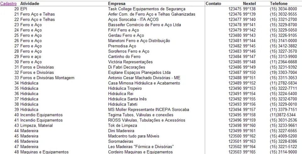Planilha de fornecedores Excel