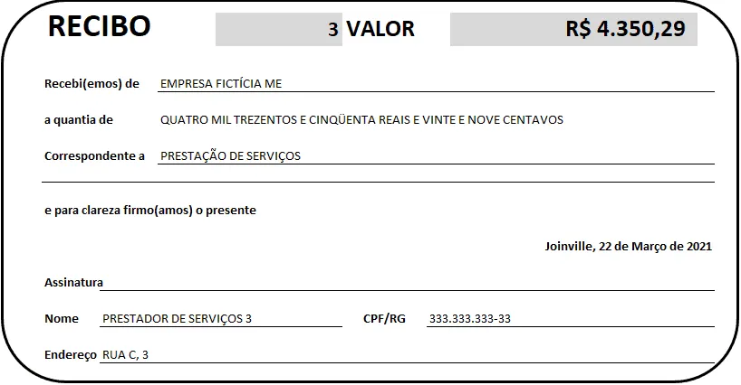 Planilha de geração e impressão de recibos em Excel 3