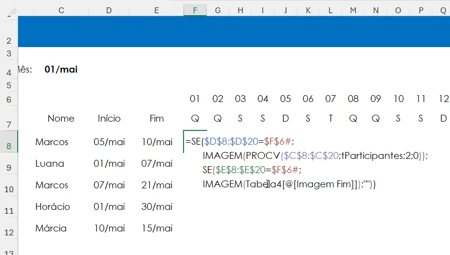 formula para preencher imagens no excel