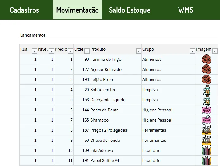 estoque wms excel