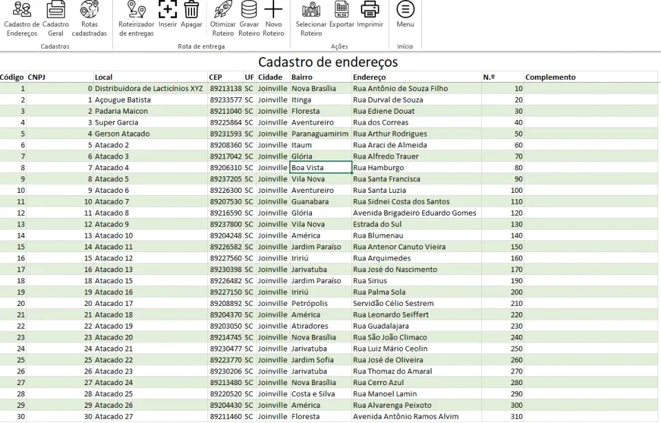 Planilha de Roteirização Automática Otimizada 1