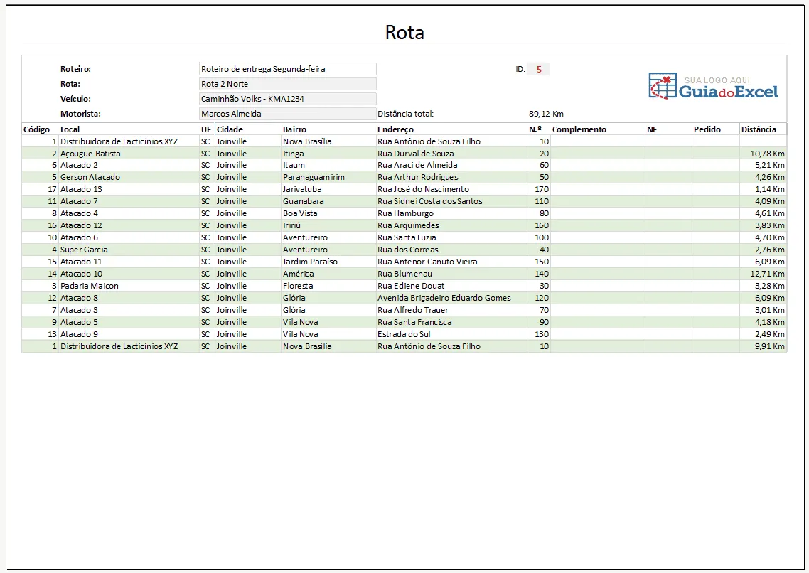 Planilha de Roteirização Automática Otimizada 8